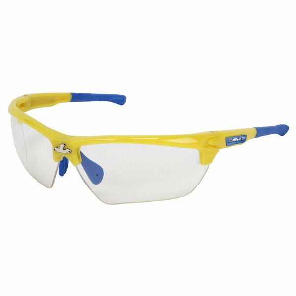 Mcr Safety Glasses, Dominator DM3 Yellow Frame, Clear MAX6, 12PK DM1340PF